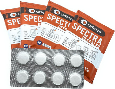 Cino Cleano Espresso Machine Cleaning and Descaling Bundle, 8 Tablets and 4 Spectra Sachets for Breville Machines