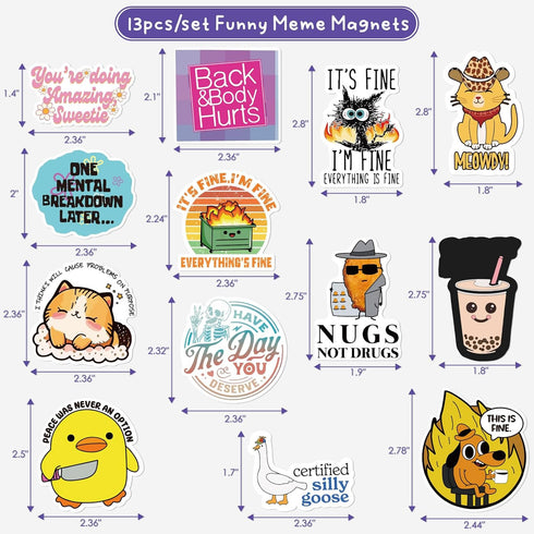 13PCS Funny Meme Magnets for Fridge - Cute Meme Refrigerator Magnets for Home Kitchen Car Decoration
