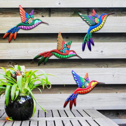 WHBIMGOOO 3D Metal Hummingbird Wall Decor - Outdoor Fence Decorations for Garden, Patio, Living Room (4 Pack)