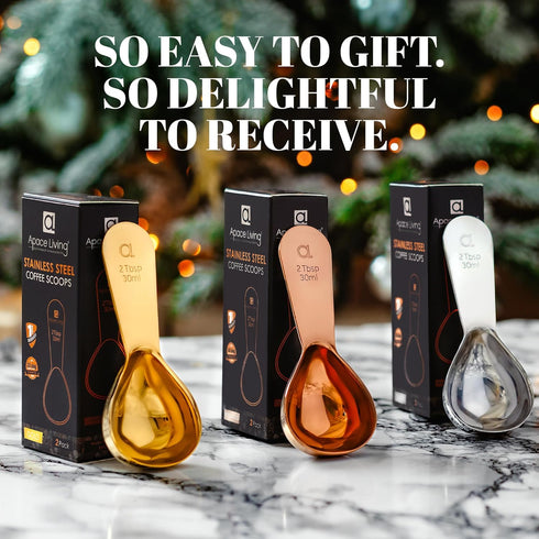 Apace Living Coffee Scoop Set of 2 - 2 Tablespoon (2 Tbsp / 1/8 Cup / 1 oz) - Best Stainless Steel Measuring Spoons