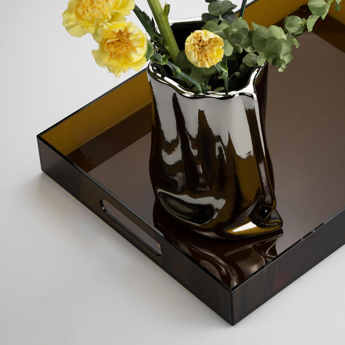 16"x12" ATZYmolin Large Acrylic Serving Tray Decorative Ottoman Coffee Table Vanity Tray Tea Fruit Platter Snack