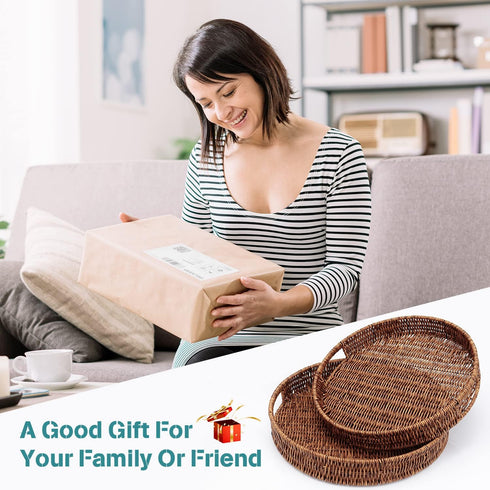 13.8 inch 35cm SEDISON Rattan Tray / Hand Woven Wicker Tray for Coffee Table Home Kitchen Decorative, Large Rattan