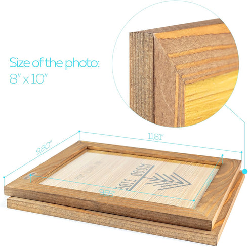 8x10 Set 2 Rustic Wooden Picture Frame - Walnut - of - Natural Eco Solid Wood and High Definition Real Glass for Wall