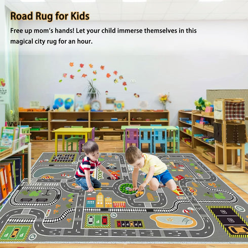 JCTQBHQF 80120cm/3147in Kids Rug Play Mat for Toy Cars,City Life Road Traffic Educational Carpet,Have Fun Throw