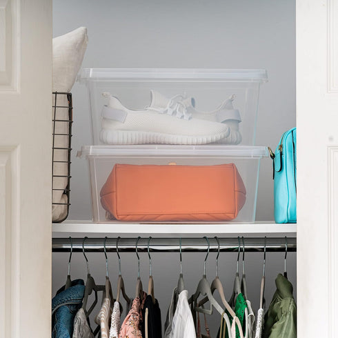 IRIS USA 15 Qt Clear Storage Box, BPA-Free Stackable Bin with Lid, 4 Pack for Organizing Shoes and Classroom Storage.