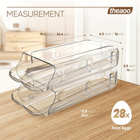 theaoo Automatic Rolling Egg Holder for Fridge, Clear Plastic Egg Dispenser, Stackable Organizer with Quick Removable