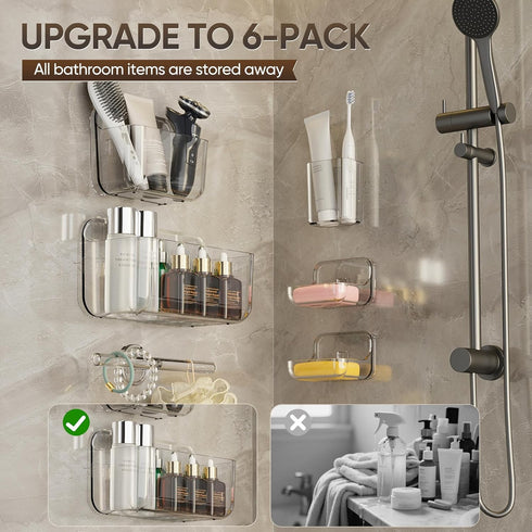 Plaitaoai Caddy,6 Pack Acrylic Shower Acrylic Rustproof Shower Organizer with Large Capacity,No Drilling Shelves