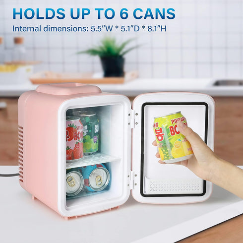 Simple Deluxe 4L/6 Can Mini Fridge - Portable Cooler & Warmer - Freon-Free Refrigerator for Skincare
