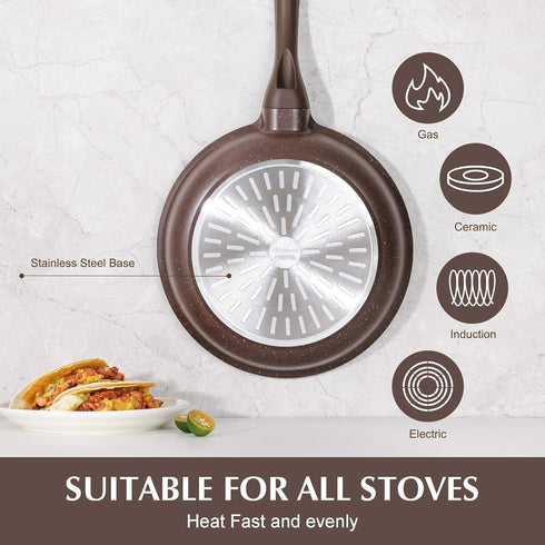 SENSARTE 9.5 Inch Nonstick Frying Pan Skillet, Granite Coating Chef's Pan, PFOA Free, Toffee Brown