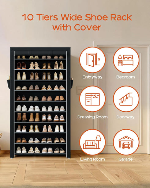 CASAMAYA 10 30 Closet, SRT103B01 Shoe Rack with Covers, Tiers Tall Shoe Rack Organizer, Large Capacity Shoe Shelf