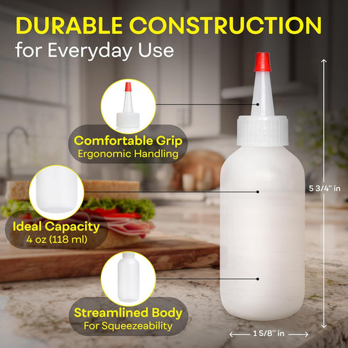 4 OZ Pack 4 BRIGHTFROM Squeeze Bottles - Empty Plastic Containers for Dressing, Sauces & Condiments | Ketchup, Mustard