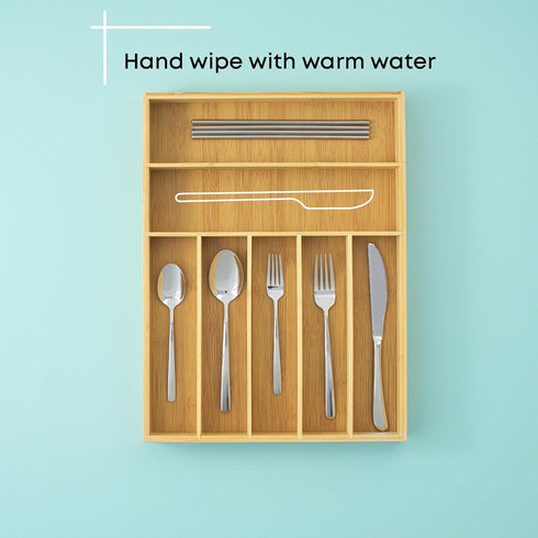 JoyJolt Bamboo Drawer Organizer, 7-Compartment Silverware Organizer for Kitchen, Garage, and Bathroom Utensils