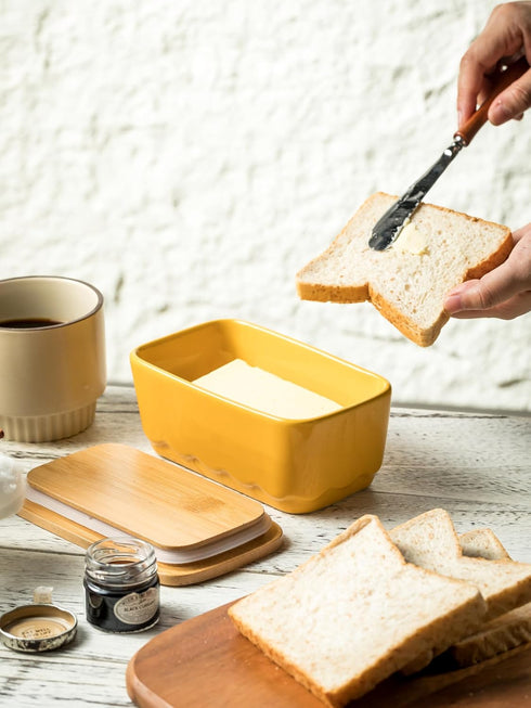 Covered Butter Dish with Lid, Large Yellow Butter Holder for Countertop, Airtight Seal Container for East West Coast