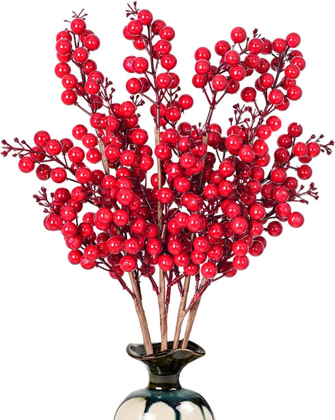 DearHouse 4 Pack Artificial Red Berry Stems, Burgundy Berry Floral for Christmas Tree Decoration