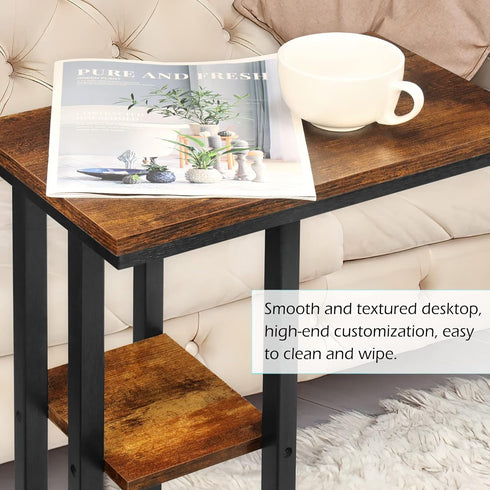 C Shaped Side Table for Sofa, Couch End Table for Small SpacesSkinny Couch Side Tables Slide Under Sofa Bed,Snack Table