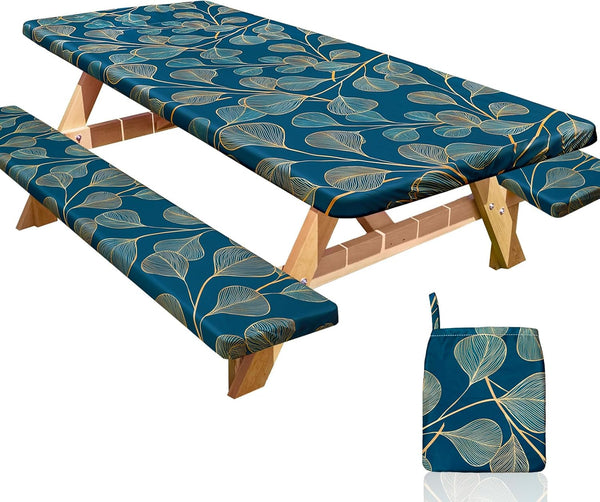 HobbLab Picnic Table Cover with Bench Covers Portable Table Cloth Built-in Storage Pocket