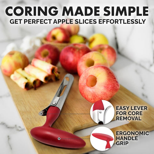 Zulay Kitchen Premium Apple Corer Tool - 2 Pack Black & Red, Ultra Sharp Stainless Steel, Easy to Use & Clean