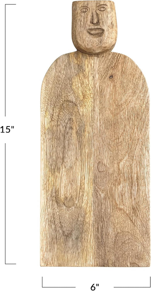 Creative Co-Op Medium Hand-Carved Mango Wood Slicer - Natural Cheese and Cutting Board with Face Handle Design