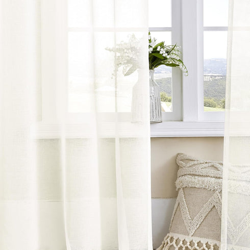 MYSTIC-HOME White Sheer Curtain Panels 72 Inch Length, Light Filtering Drapes for Living Room, 2 Panels, 52" Wx72" L