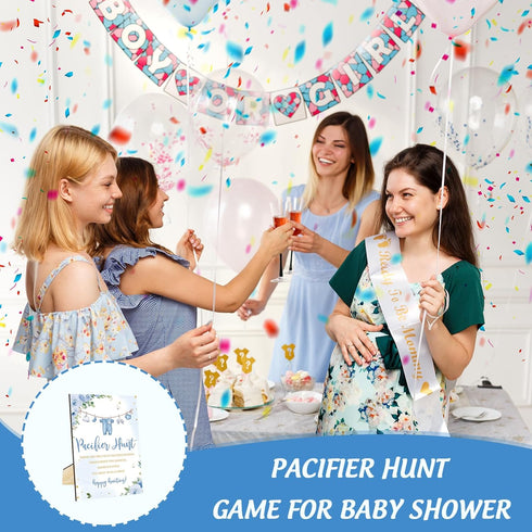 51 50 Whaline Pcs Pacifier Hunt Baby Shower Game Include Watercolor Baby Clothes Wooden Sign Blue Plastic Pacifier