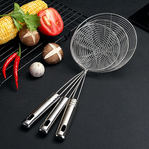 Spider Strainer Skimmer Spoon, Set of 3 Sizes, Stainless Steel Fryer Scoop, Wire Strainer Ladle for Cooking