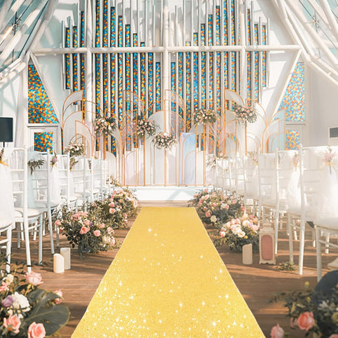 Wedding Aisle Runner 2FTx15FT Gold Sequin Carpet for Indoor Outdoor Engagement Ceremony Decoration, Sparkly Runner Rug
