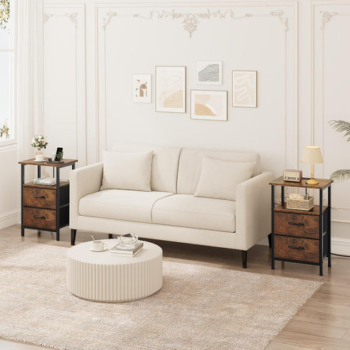 24.2" Vagusicc Nightstand with Charging Station, Small Night Stand with Fabric Drawers for Bedroom, End Table, Bedside