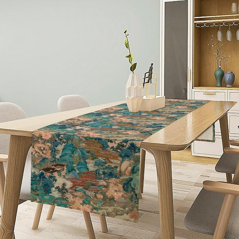 Nitmbi 13x36inch China Table Runner,Chinese Style Landscape Painting Pattern Table Runner for Coffee Table Dining Room