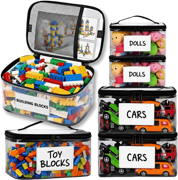 WILZEIMY 6 Pack Extra Large Clear Toy Storage Bags with Tag & Pocket