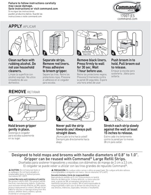 Command 3 6 Closet, 4 lb Broom Grippers, Hangers and Strips, Damage-Free Mop and Broom Holder Wall Mount, Household