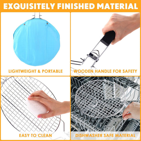 Yungyan 2 Pcs Grill Basket for Outdoor BBQ, Stainless Steel Portable Rack for Fish, Vegetables, and Steak Cooking