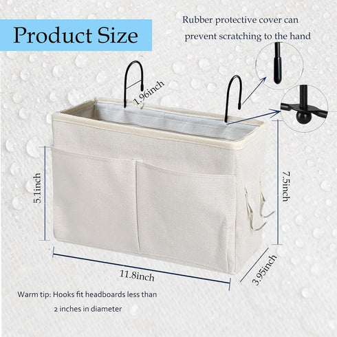 Bedside Caddy Organizer, Multi-Function Hanging Storage Bag for Bunk Bed & Dorm Bed Rails, White