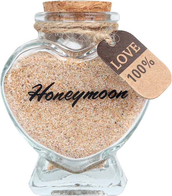 Honeymoon Sand Keepsake Jar - Unique Romantic Gifts for Newlyweds, Wedding, Engagement, Vacation Travel (HEART SHAPED