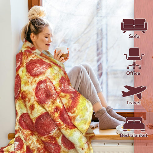 71 inches 300 Bcareself Pizza Blanket for Adult Kids, Double Sided Funny Realistic Food Pepperoni Pizzas Personalized