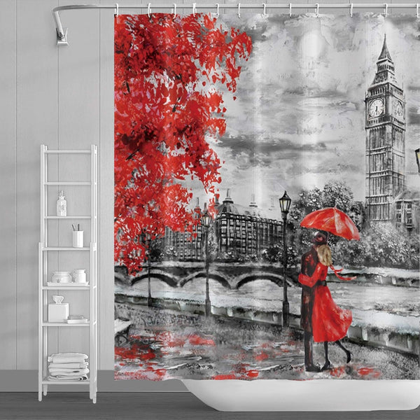 Yeele London Shower Curtain, Romantic Valentine's Day Big Ben Landscape Waterproof Polyester Home Decor