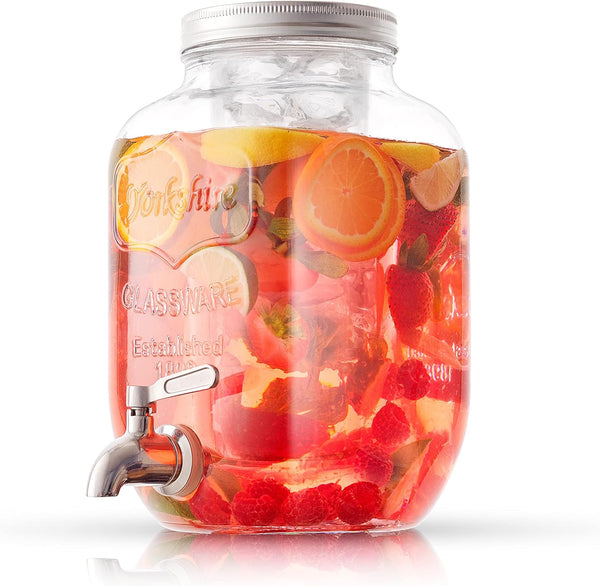 1-Gallon Drink Dispenser. Glass Beverage Dispenser with Stainless steel Spigot plus Ice
