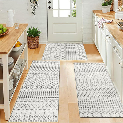 Set 3,Moroccan Boho Kitchen Rugs of Modern Farmhouse Kitchen Mats for Floor,Geometric Pattern Non-Slip Washable Sink