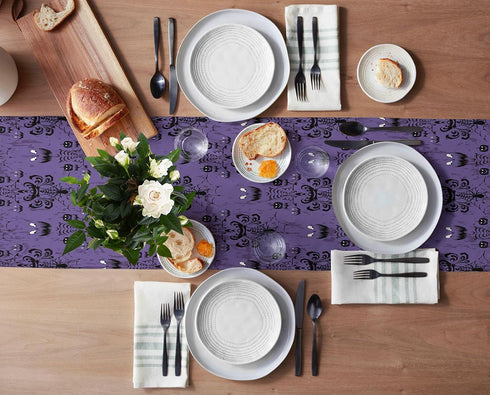 PIEPLE 13 90 inches Halloween Black Spider Web Bat Table Runner-Cotton Linen-Long x Dresser Scarves,Purple Tablerunner