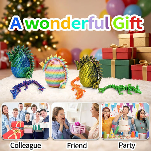 12PCS 3D Set 12 5.12 Inch 2.36 Inch Printed Crystal Dragon & Egg - Unique Colors - Glitter Dragons with Surprise Eggs