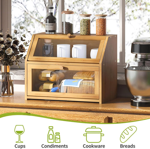 Countertop BMOSU Farmhouse Bread Box for Kitchen Bread box Double Layer Bamboo Wooden Extra Large Capacity Bin Kitchen