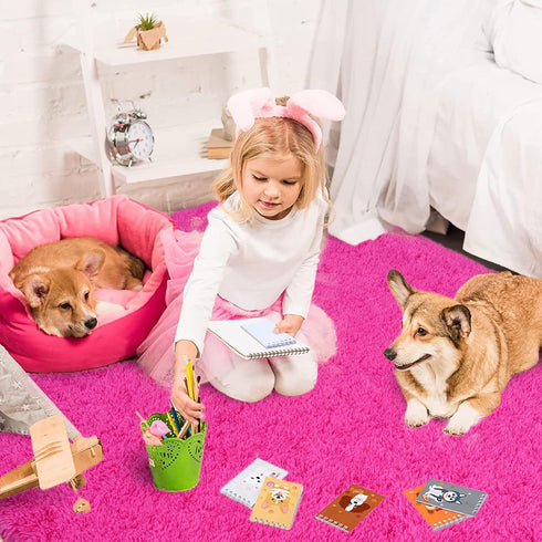 ISEAU Fluffy Rug Carpets, Soft Shaggy Area Rugs for Kids Room, Comfy Cute Nursery Mat, 3ft x 5ft, Hot Pink