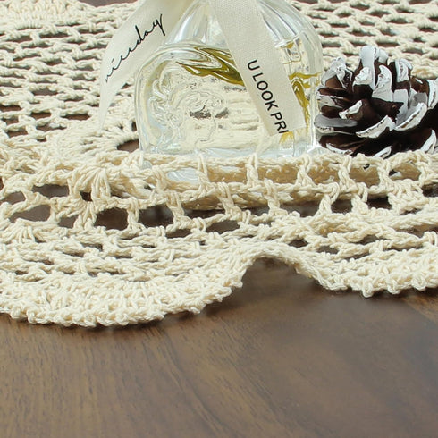 kilofly Crochet Cotton Lace Table Placemats Doilies Set, 2pc, Oblong, Beige, 15 x 23 inch