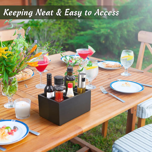 Wooden Utensil Holder, Silverware Caddy, Black Picnic Cutlery Holder, Plastic Silverware Caddy for Party, Camping,