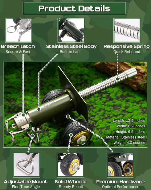 4 lbs Firecracker Cannon, Stainless Steel Mini Cannon Model Shoots Firecrackers, Military Collectible Ornaments, Robust