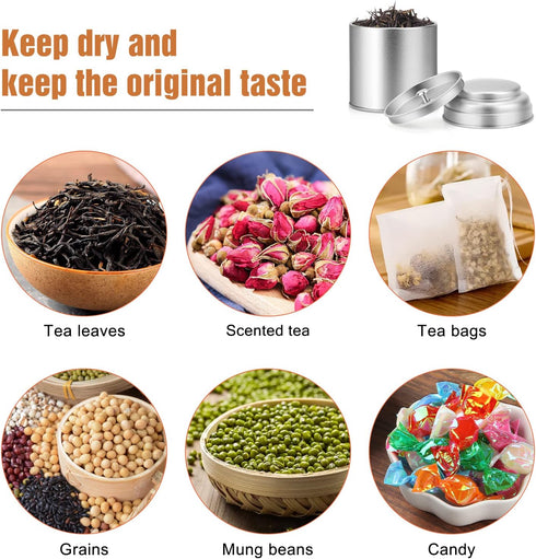 Tea Tin with Airtight Double Lids – 8 Oz Kitchen Small Tin Can for Loose Leaf Tea Storage (6 PACK)