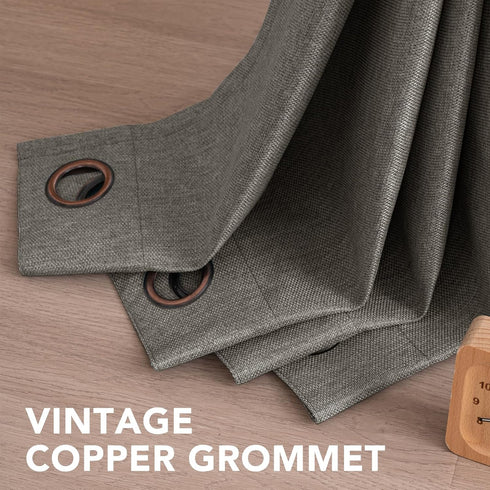 H.VERSAILTEX Linen Blackout Curtain 84 Inches Long, Thermal Insulated Grommet Drapes, Primitive Textured Burlap Effect