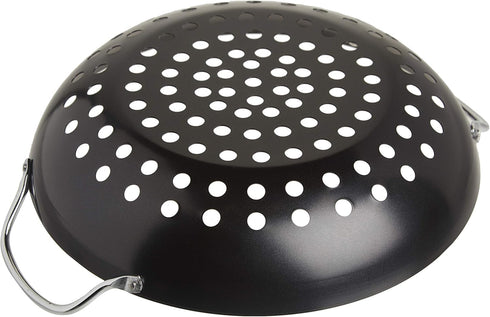 TableCraft BBQ 13-Inch Round Grilling Wok, Non Stick Coating, Small, Black