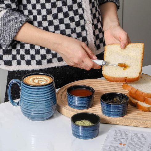 Ceramic 4 oz Ramekins, Tikooere Small Souffle Dishes Set of 6, Mini Baking Bowls for Dipping Sauce, Blue