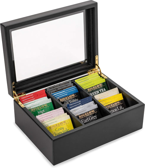 Break Tradition Wooden Tea Organizer For Tea Bags - 6 Compartments, Clear