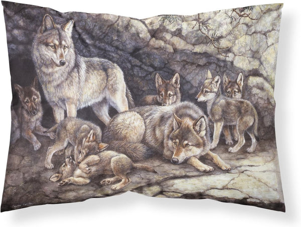 Caroline's Treasures BDBA0157PILLOWCASE Standard Pillowcase, Wolf Wolves by The Den Fabric, Lightweight Super Soft